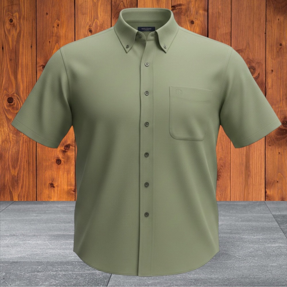 Turnbury Mens Sage Green Easy Care Cotton Short Sleeve Button Down Shirt Large